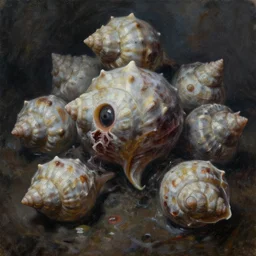 oil painting of 6 sided mollusk claustrophobic, hyper detailed, terrifying horror book jacket illustration baked 6 0 0 f by wayne d barlowe, geof darrow