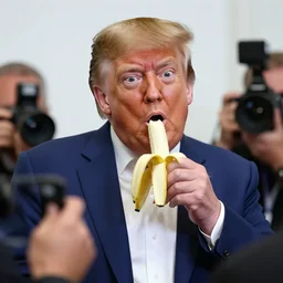 the paparazzi catching donald trump eating a banana, shocked look on his face