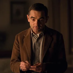 mr bean in the shining, movie still, cinematography, cinematic lighting