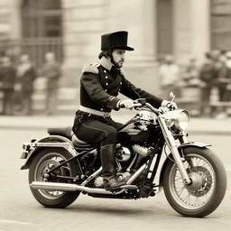 old photo of napoleon Bonaparte driving a Harley Davidson motorcycle