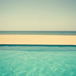 pool at the beach. no people. nostalgic. 6 0 s styled art