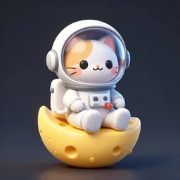 character portrait of a cute cat astronaut sitting on a little cheese moon, glas helmet, artstation, trending, digital art, detailed, featured, crisp and sharp, ambient light, cute, simple drawing