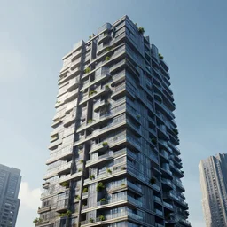 a cyberpunk apartment in a high-rise building downtown ultra-realistic 3D render architecture