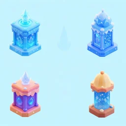 3 - d isometric frozen themed items objects for game, large, zoomed out view, myvmk, with detailed, clean, cartoon, pixar, disney, toon shader, arnold render, unreal engine, artgerm, artstation by miha rinne