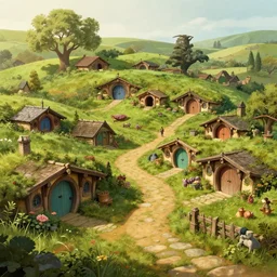 matte painting of a beautiful hobbit village, digital art, trending on artstation
