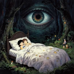 my bed is a forest with a giant cuthulu eyes in the dark by gaston bussiere, anna nikonova aka newmilky, greg rutkowski, yoji shinkawa, yoshitaka amano, tsutomu niehi, moebius, donato giancola, geoffroy thoorens, concept art, trending on artstation, featured on pixiv, cinematic composition, 8 k