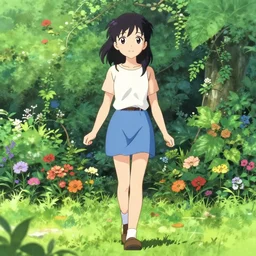 anime portrait of a cute young woman walking in a lush park flowers ivy foliage, ilya kuvshinov, kyoani, artgerm, krenz cushart, wlop, hiroaki samura, yoshinari yoh, james jean, katsuhiro otomo, cel shaded, anime poster