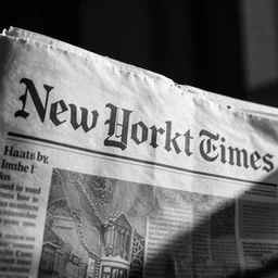 the masthead of the new york times newspaper in gothic lettering, black and white, typography
