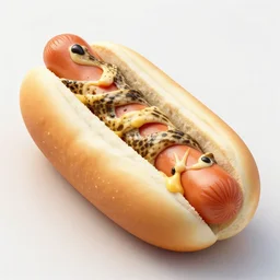 photorealistic snake hotdog. hyperdetailed photorealism, 1 0 8 megapixels, amazing depth, high resolution, 3 d shading, 3 d finalrender, 3 d cinematic lighting, glowing rich colors, artstation concept art.