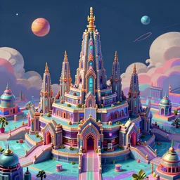a 3 d render of a sprawling miniature cybernetic temple, vaporwave aesthetic, colorful, psychedelic, digital painting, artstation, concept art, smooth, sharp focus, illustration, art by artgerm and greg rutkowski and alphonse mucha