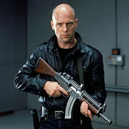 bald Michael Biehn in Alien 3, carrying a pulse rifle, 1991 directed by David Fincher 4K