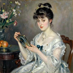 vintage beautiful painting of Jiafei queen of products in Mary Cassatt style