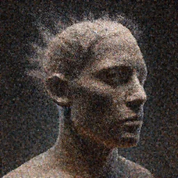 Volumetric noise displacement oozing from a clay human's head, dark, dramatic lighting, 8k, Arnold renderer, subsurface scattering
