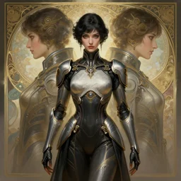 symmetry!! portrait of futuristic samurai, sci - fi, tech wear, intricate, elegant, highly detailed, digital painting, artstation, cinematic lighting, concept art, smooth, sharp focus, illustration, art by artgerm and greg rutkowski and alphonse mucha, 8 k