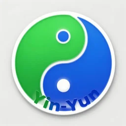 Text Yin-Yang written around a green and blue yin-yang logo