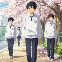 boy's love anime high school scene spring setting, high detail concept art, perfect proportions good looking, realistic shaded lighting poster loish, katsuhiro, makoto shinkai and clamp style, trending on art station, best selling artist pixiv