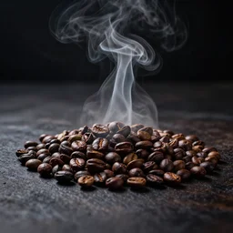 photograph of indonesian coffee in a smoke vapor filled dark table with cinematic look, volumetric lighting dslr photo