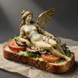 birth of venus boticelli. emergeing from a sandwich. venus emerging from sandwich.