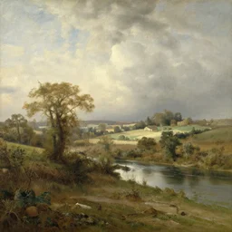 a painting of a pastoral country landscape with a river by john constable