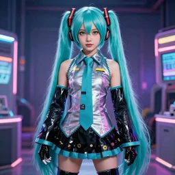 mecha suit mark zuckerberg wearing a hatsune miku costume, cybercore ravecore, robot, in 1 9 8 7, scene from a kiyoshi kurosawa movie