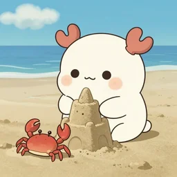 crab building a sand castle, cute, kawaii, art station, studio ghibli, 8k,