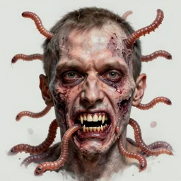 a portrait of владимир рудольфович соловьев vladimir solovyov, flesh eating worms, macabre, horror saw teeth, horror rotten teeth, peeling face skin, by donato giancola and greg rutkowski and wayne barlow and zdzisław beksinski, realistic face, visible face, digital art, artstation, symmetry