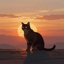 beautiful pattern of a cat on a warm sunset, a simple textured vector based illustration, critical detail, vivid colors, atmospheric dreamscape painting, wlop