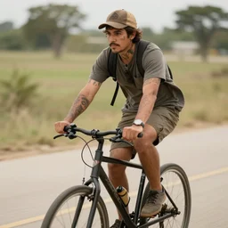 a mormon missionary riding a bicycle, face tattoos