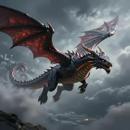 falcor the luck dragon in the neverending story flying bravely through the nothing epic storm. digital art, volumetric lighting. fantasy award winning artwork