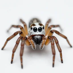 a spider that has only one eye, camera reflection on spider's eye visible, background white, 4K, close-up shoot