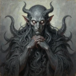 a portrait of Cthulhu and Astaroth , white eyes, bored, illustration, soft lighting, soft details, painting oil on canvas by Edmund Blair Leighton and Charlie Bowater octane render, HDR, trending on artstation, 4k, 8k, HD