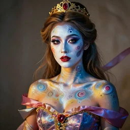 a portrait of a princess with body paint, half figure, fractal shapes, cinematic lighting, ribbons,
