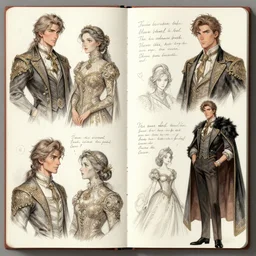 sketchbook pages characters dialogue, magnificent, medium shot, details, sharp focus, elegant, highly detailed, illustration, by jordan grimmer and greg rutkowski, intricate, beautiful, trending artstation, pixiv, digital art