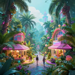 golden village in a vaporwave jungle, 4k, ultra realistic, award winning photograph