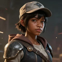An epic fantasy comic book style portrait painting of a young dark skinned girl with short hair dressed as a boy in a cap, unreal 5, DAZ, hyperrealistic, octane render, cosplay, RPG portrait, dynamic lighting