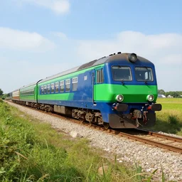 blue and green train in the country,