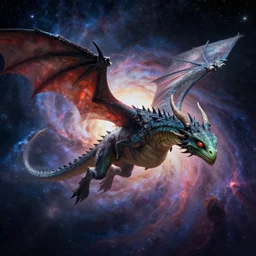 an alien dragon flying through outer space, epic nebula, dan seagrave art