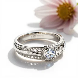 filigree nordic jewelry isolated on white background and a flower in the background, refraction, occlusion, keyshot render, octane render, vray render