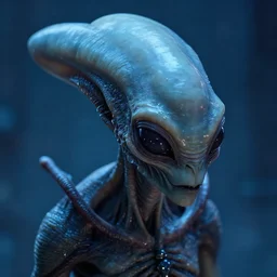 hyperrealistic close-up alien! highly detailed concept art eric zener elson peter cinematic hard blue lighting high angle hd 8k sharp shallow depth of field, inspired by Zdzisław Beksiński