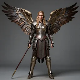full length portrait photograph of a real-life beautiful Valkyrie with wings and intricate armour. Extremely detailed. 8k