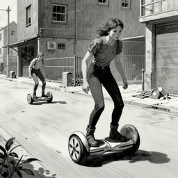 imagine interzone grey secret society, citizen on hoverboard, by ashley wood and moebius, artstation, 4 k detailed post processing, footage