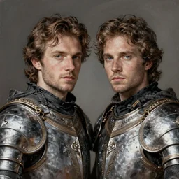 vincent cassel with twin, portrait with medieval armor, intricate, elegant, highly detailed, digital painting, artstation, concept art, smooth, sharp focus, illustration, rutkowski, mucha