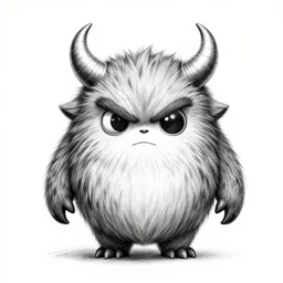 a furby with devils horns, sketch, pencil art, high contrast, cinecolor, frontlight, scattering