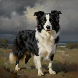a border collie, painting by Picasso, dramatic