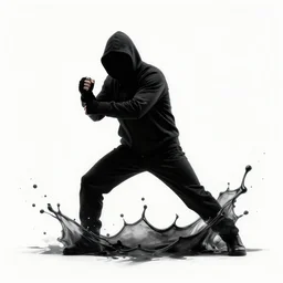 white and black assassin attack splash art graphic design color splash high contrasting art, fantasy, highly detailed, art by greg rutkowski
