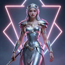 photo of goddes of war  in neon lighting, elegant, highly detailed, smooth, sharp focus, illustration, beautiful, geometric, trending on artstation, cinematic, artwork by WLOP