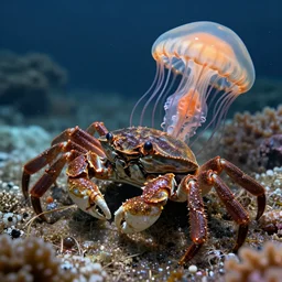 New species of crab mixed with a jellyfish, hyperrealism, 4k