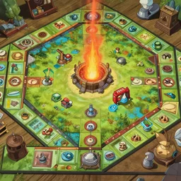 a board game, trending on artstation, fantasy style, furnace board game style, top view, by studio ghibli