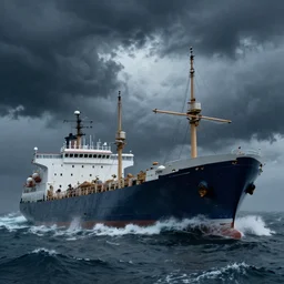 ships at sea in a storm , fantasy, hyper realistic, dramatic lighting, 8k