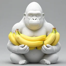 buddhist statue of a gorilla holding a large amount of bananas in both arms